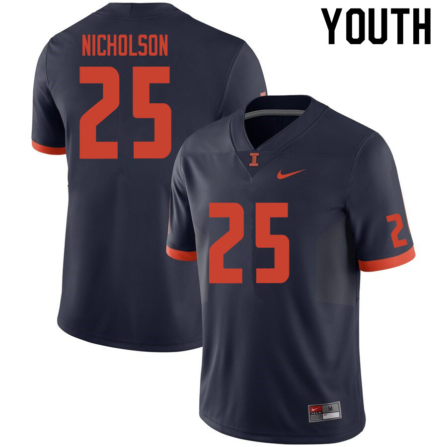 Youth #25 Tahveon Nicholson Illinois Fighting Illini College Football Jerseys Sale-Navy